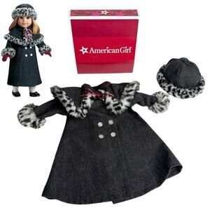American Girl Doll Nellie Holiday Coat Woolen Hat Faux Fur Animal Print Cape Box